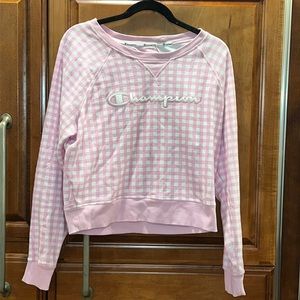 Champion pink and white checkered long sleeve crewneck
